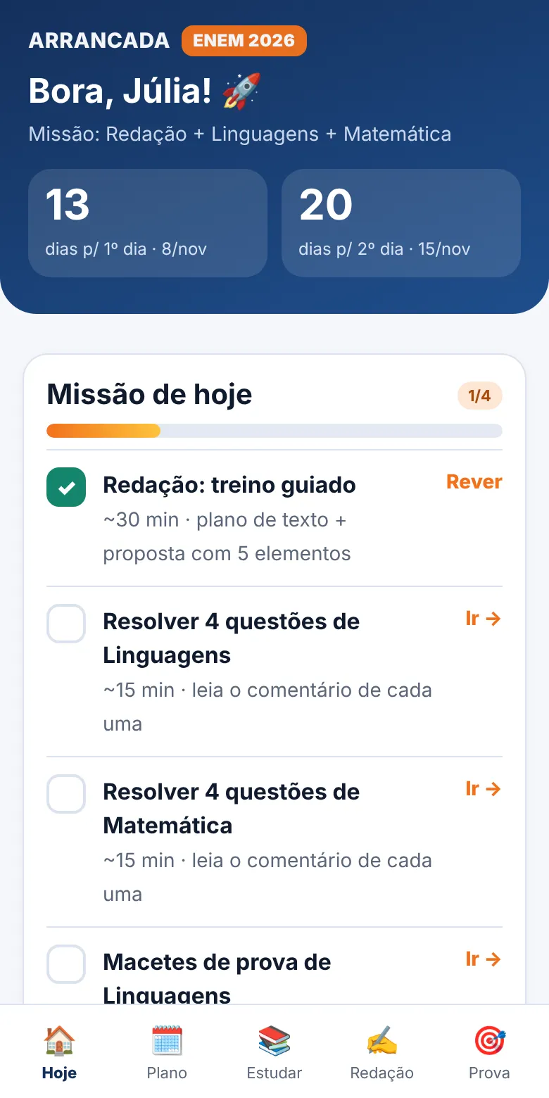 Tela inicial com a missão do dia